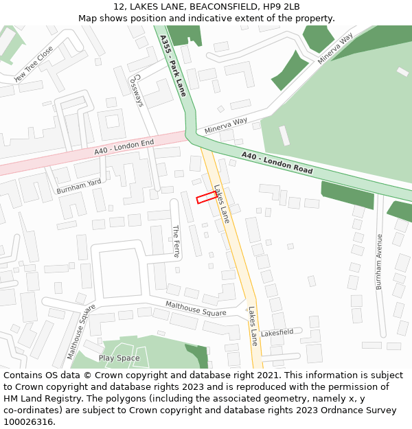 12, LAKES LANE, BEACONSFIELD, HP9 2LB: Location map and indicative extent of plot