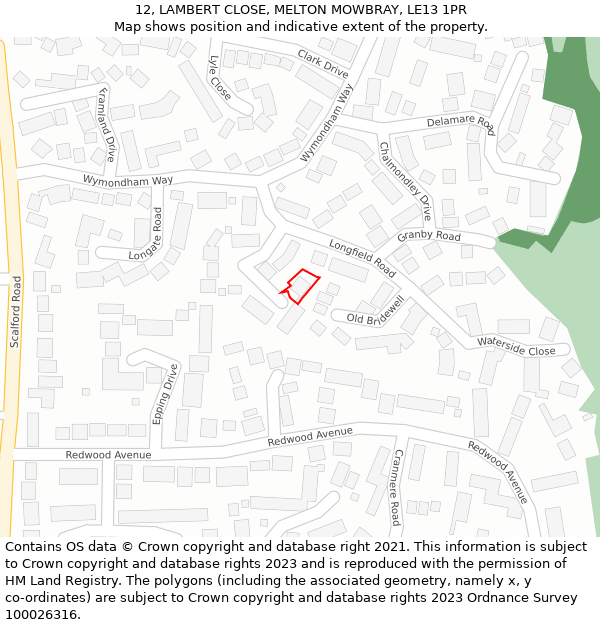 12, LAMBERT CLOSE, MELTON MOWBRAY, LE13 1PR: Location map and indicative extent of plot