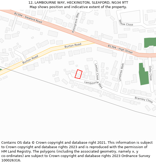 12, LAMBOURNE WAY, HECKINGTON, SLEAFORD, NG34 9TT: Location map and indicative extent of plot