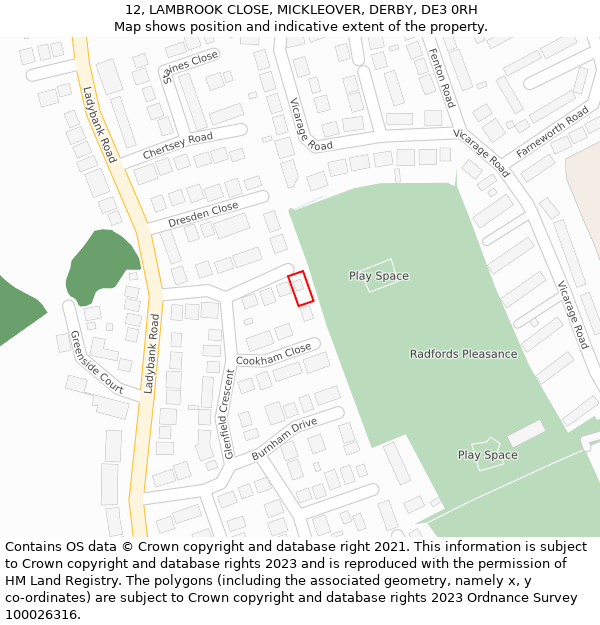 12, LAMBROOK CLOSE, MICKLEOVER, DERBY, DE3 0RH: Location map and indicative extent of plot