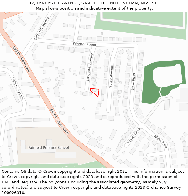 12, LANCASTER AVENUE, STAPLEFORD, NOTTINGHAM, NG9 7HH: Location map and indicative extent of plot
