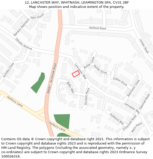 12, LANCASTER WAY, WHITNASH, LEAMINGTON SPA, CV31 2BF: Location map and indicative extent of plot