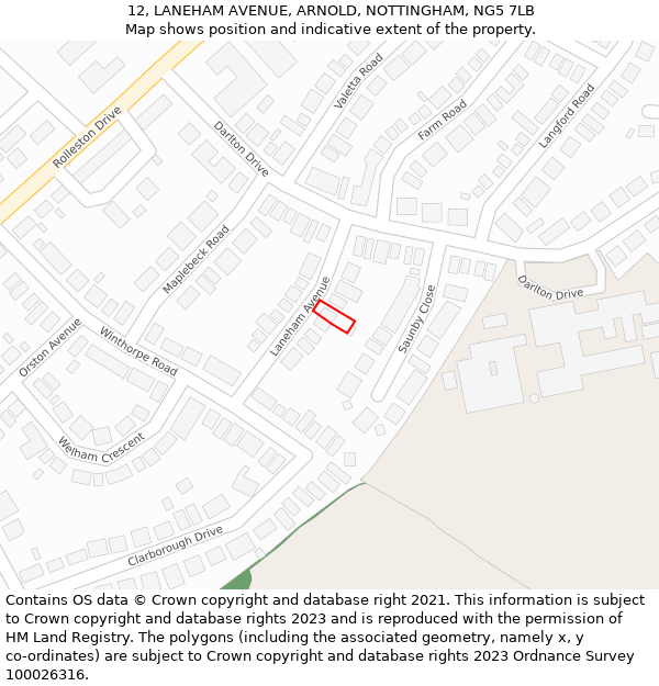 12, LANEHAM AVENUE, ARNOLD, NOTTINGHAM, NG5 7LB: Location map and indicative extent of plot