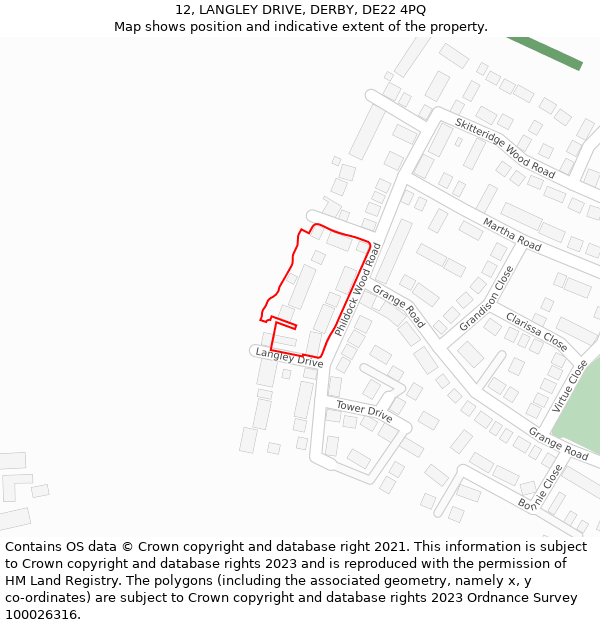 12, LANGLEY DRIVE, DERBY, DE22 4PQ: Location map and indicative extent of plot