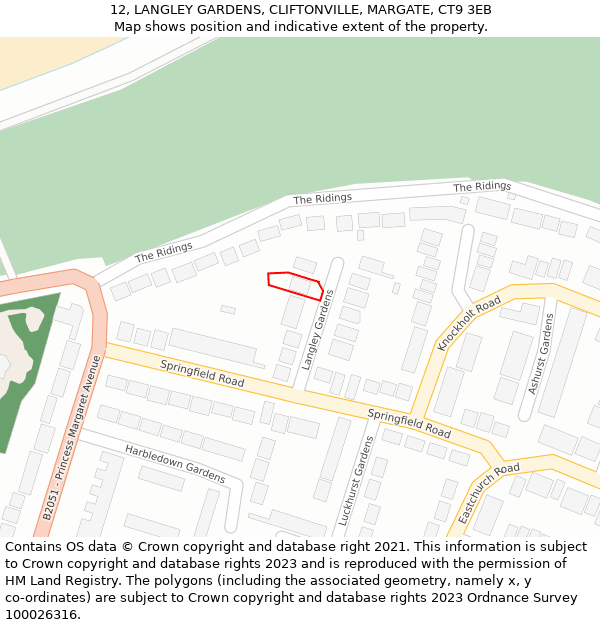 12, LANGLEY GARDENS, CLIFTONVILLE, MARGATE, CT9 3EB: Location map and indicative extent of plot