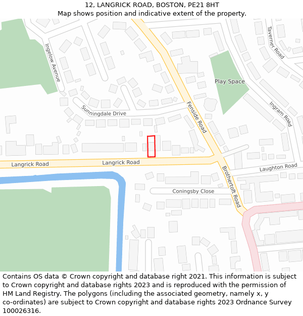 12, LANGRICK ROAD, BOSTON, PE21 8HT: Location map and indicative extent of plot