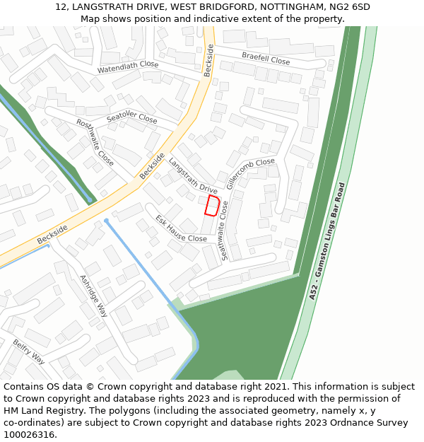 12, LANGSTRATH DRIVE, WEST BRIDGFORD, NOTTINGHAM, NG2 6SD: Location map and indicative extent of plot