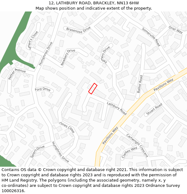 12, LATHBURY ROAD, BRACKLEY, NN13 6HW: Location map and indicative extent of plot