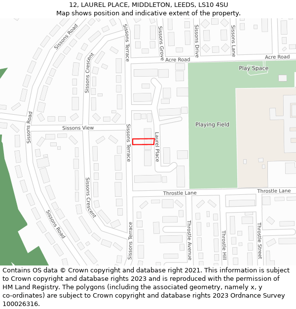 12, LAUREL PLACE, MIDDLETON, LEEDS, LS10 4SU: Location map and indicative extent of plot