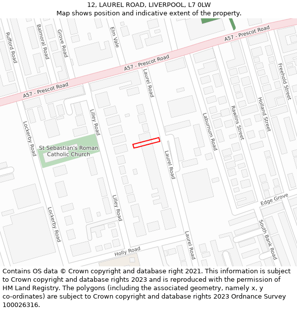 12, LAUREL ROAD, LIVERPOOL, L7 0LW: Location map and indicative extent of plot