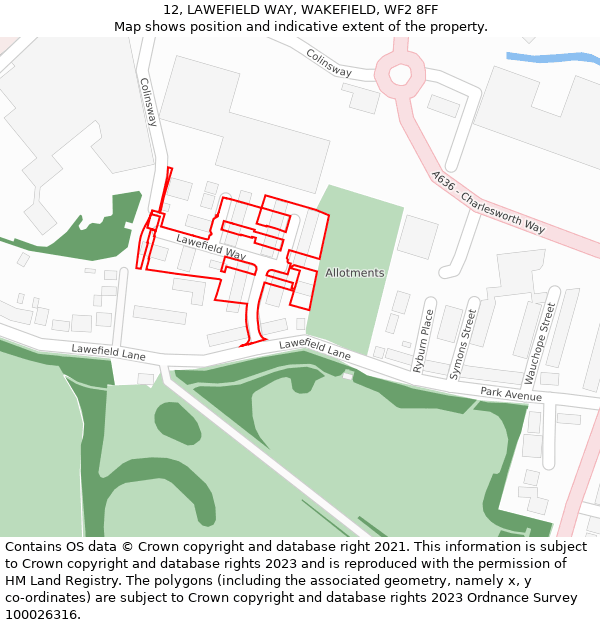 12, LAWEFIELD WAY, WAKEFIELD, WF2 8FF: Location map and indicative extent of plot