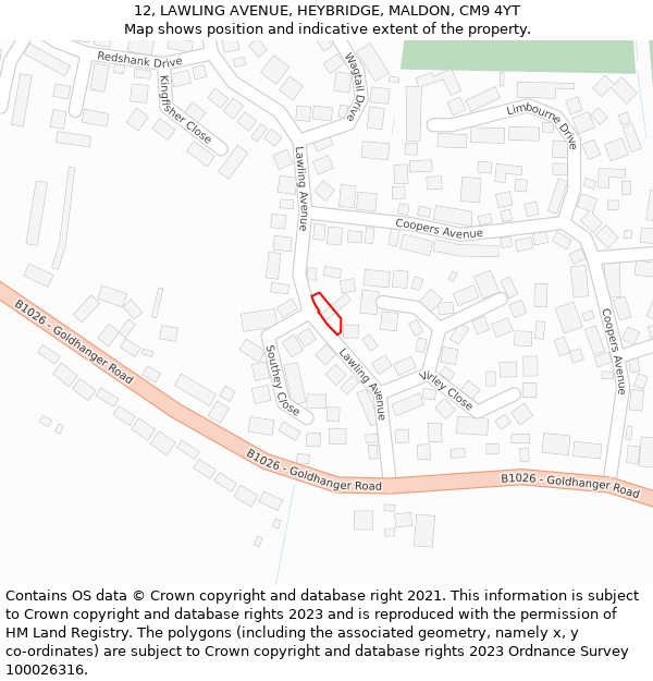 12, LAWLING AVENUE, HEYBRIDGE, MALDON, CM9 4YT: Location map and indicative extent of plot
