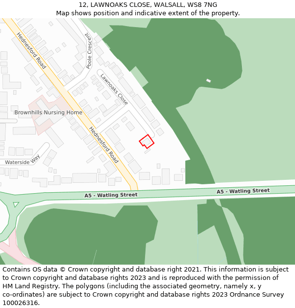 12, LAWNOAKS CLOSE, WALSALL, WS8 7NG: Location map and indicative extent of plot