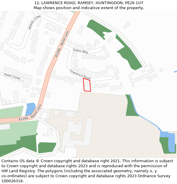 12, LAWRENCE ROAD, RAMSEY, HUNTINGDON, PE26 1UY: Location map and indicative extent of plot