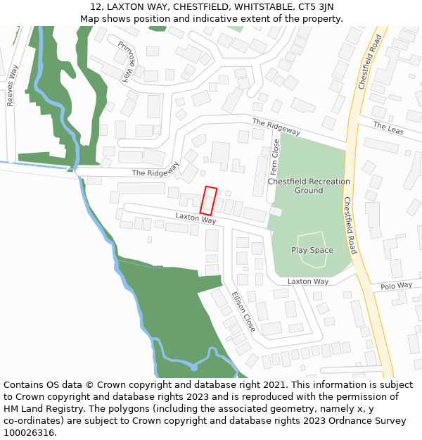 12, LAXTON WAY, CHESTFIELD, WHITSTABLE, CT5 3JN: Location map and indicative extent of plot