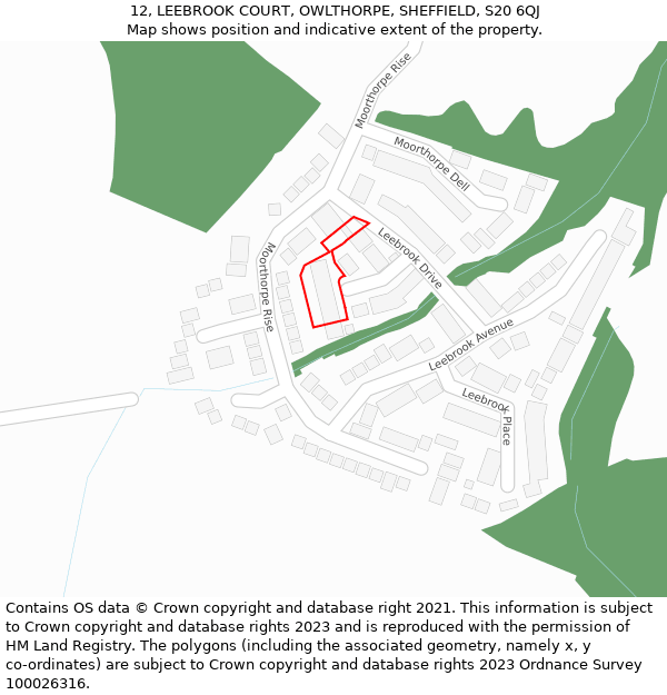 12, LEEBROOK COURT, OWLTHORPE, SHEFFIELD, S20 6QJ: Location map and indicative extent of plot