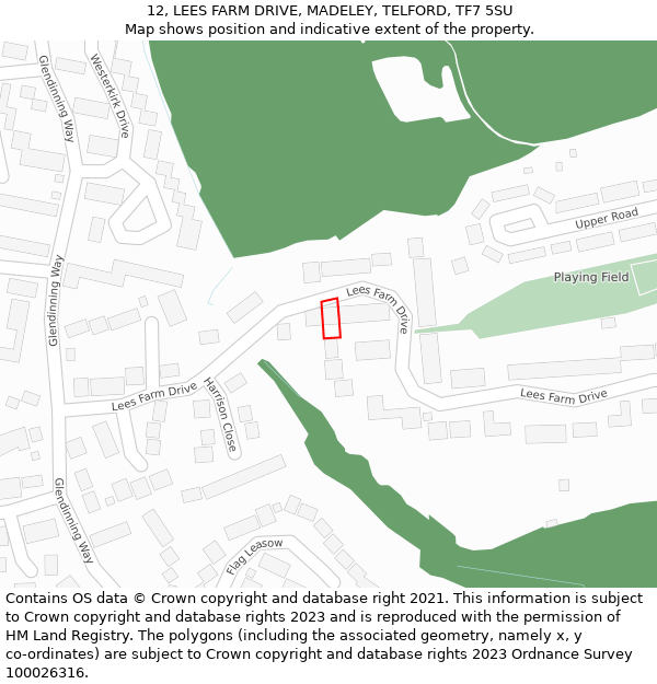 12, LEES FARM DRIVE, MADELEY, TELFORD, TF7 5SU: Location map and indicative extent of plot