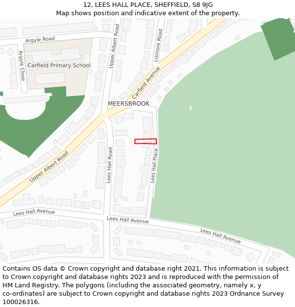 12, LEES HALL PLACE, SHEFFIELD, S8 9JG: Location map and indicative extent of plot