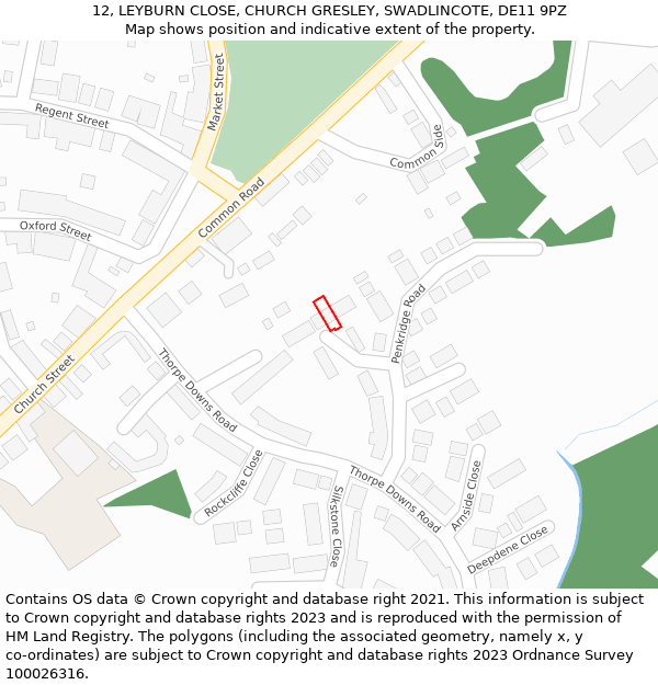 12, LEYBURN CLOSE, CHURCH GRESLEY, SWADLINCOTE, DE11 9PZ: Location map and indicative extent of plot