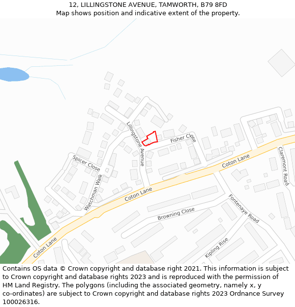 12, LILLINGSTONE AVENUE, TAMWORTH, B79 8FD: Location map and indicative extent of plot