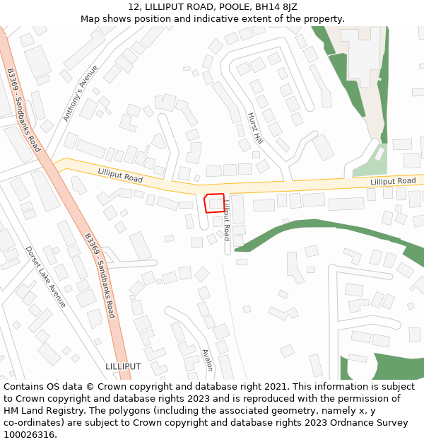12, LILLIPUT ROAD, POOLE, BH14 8JZ: Location map and indicative extent of plot