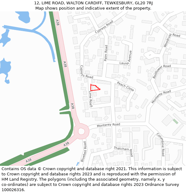 12, LIME ROAD, WALTON CARDIFF, TEWKESBURY, GL20 7RJ: Location map and indicative extent of plot