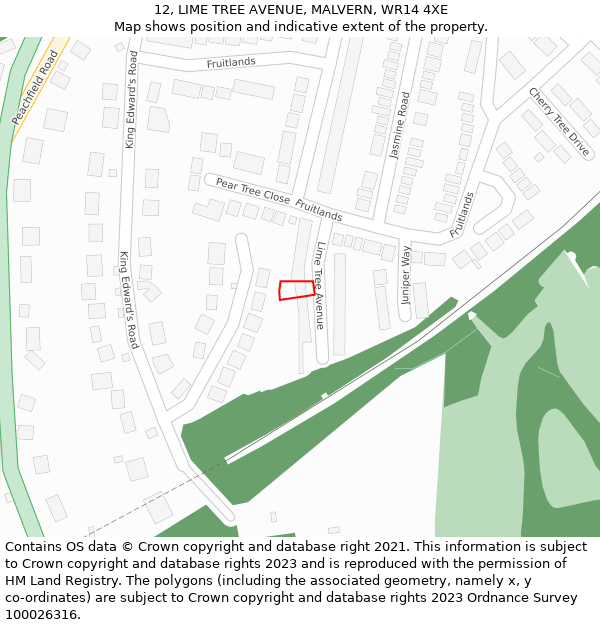 12, LIME TREE AVENUE, MALVERN, WR14 4XE: Location map and indicative extent of plot