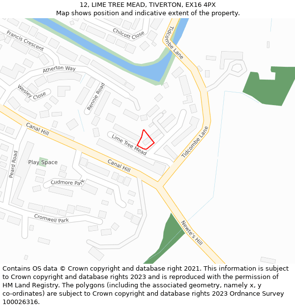 12, LIME TREE MEAD, TIVERTON, EX16 4PX: Location map and indicative extent of plot