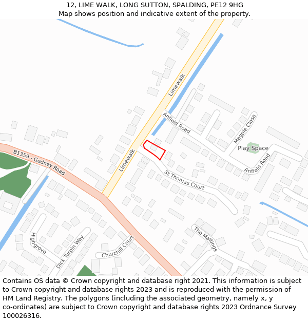 12, LIME WALK, LONG SUTTON, SPALDING, PE12 9HG: Location map and indicative extent of plot