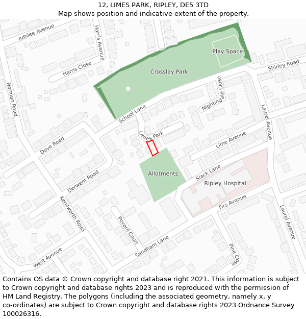 12, LIMES PARK, RIPLEY, DE5 3TD: Location map and indicative extent of plot