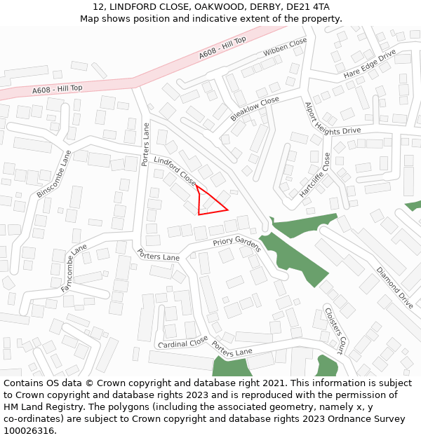 12, LINDFORD CLOSE, OAKWOOD, DERBY, DE21 4TA: Location map and indicative extent of plot