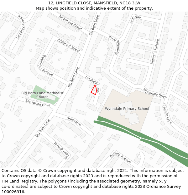 12, LINGFIELD CLOSE, MANSFIELD, NG18 3LW: Location map and indicative extent of plot