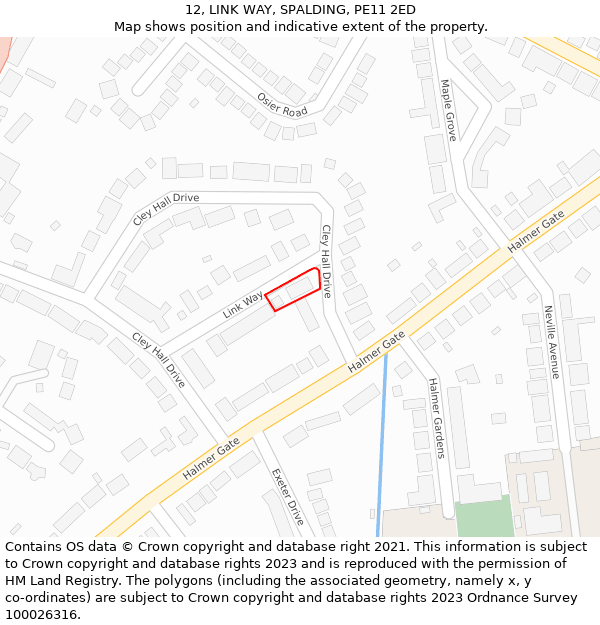 12, LINK WAY, SPALDING, PE11 2ED: Location map and indicative extent of plot