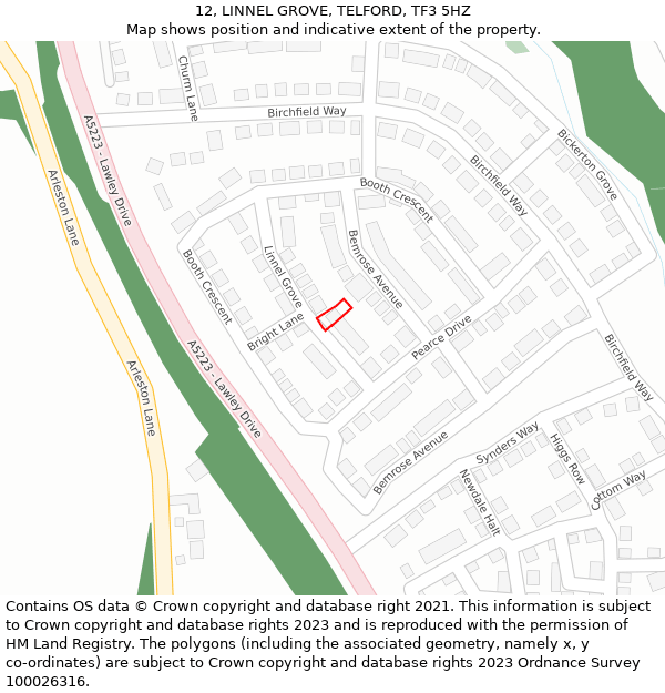 12, LINNEL GROVE, TELFORD, TF3 5HZ: Location map and indicative extent of plot