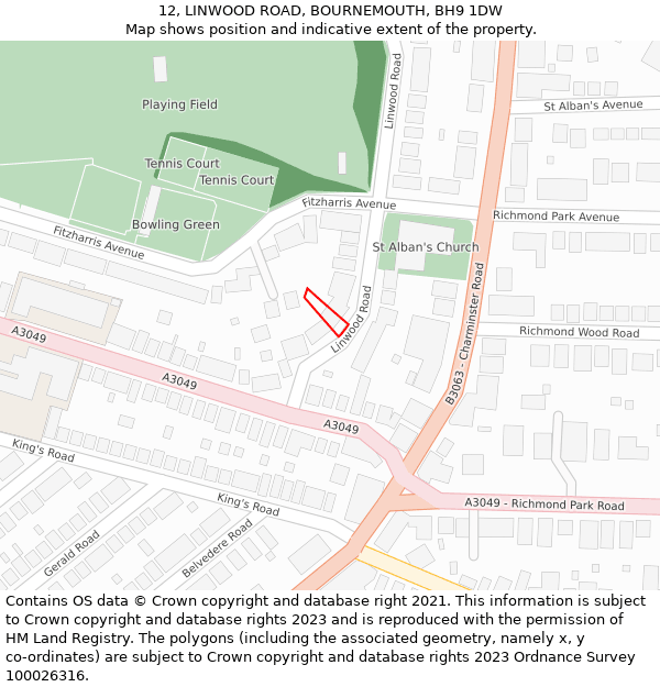 12, LINWOOD ROAD, BOURNEMOUTH, BH9 1DW: Location map and indicative extent of plot