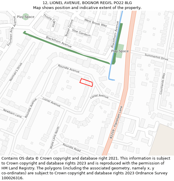 12, LIONEL AVENUE, BOGNOR REGIS, PO22 8LG: Location map and indicative extent of plot