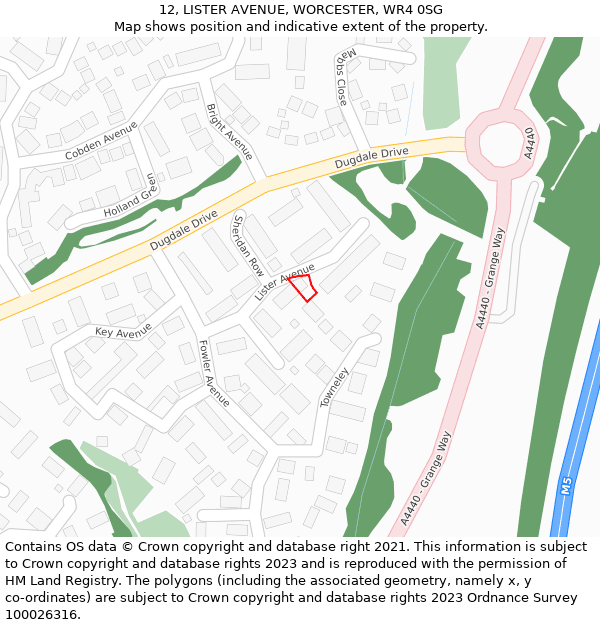 12, LISTER AVENUE, WORCESTER, WR4 0SG: Location map and indicative extent of plot