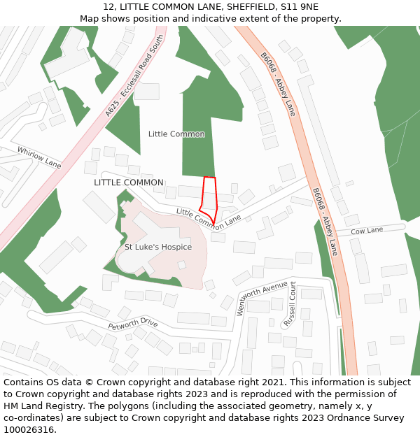 12, LITTLE COMMON LANE, SHEFFIELD, S11 9NE: Location map and indicative extent of plot