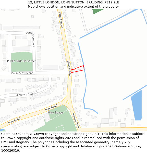 12, LITTLE LONDON, LONG SUTTON, SPALDING, PE12 9LE: Location map and indicative extent of plot