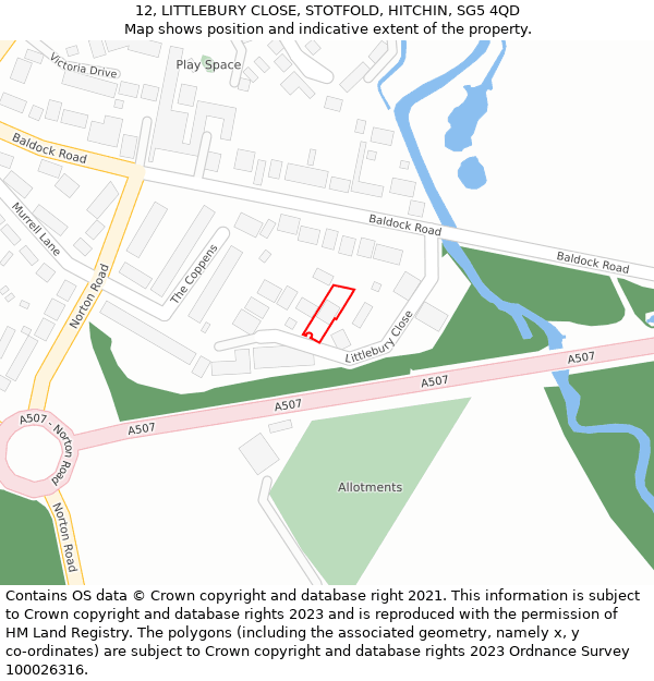 12, LITTLEBURY CLOSE, STOTFOLD, HITCHIN, SG5 4QD: Location map and indicative extent of plot