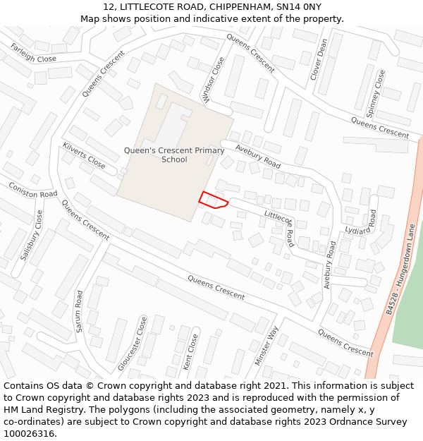 12, LITTLECOTE ROAD, CHIPPENHAM, SN14 0NY: Location map and indicative extent of plot