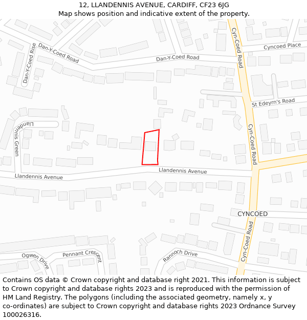 12, LLANDENNIS AVENUE, CARDIFF, CF23 6JG: Location map and indicative extent of plot