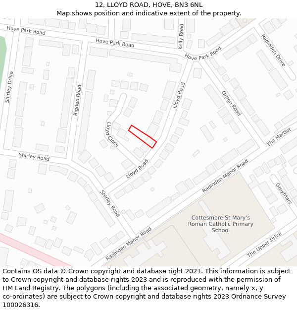 12, LLOYD ROAD, HOVE, BN3 6NL: Location map and indicative extent of plot