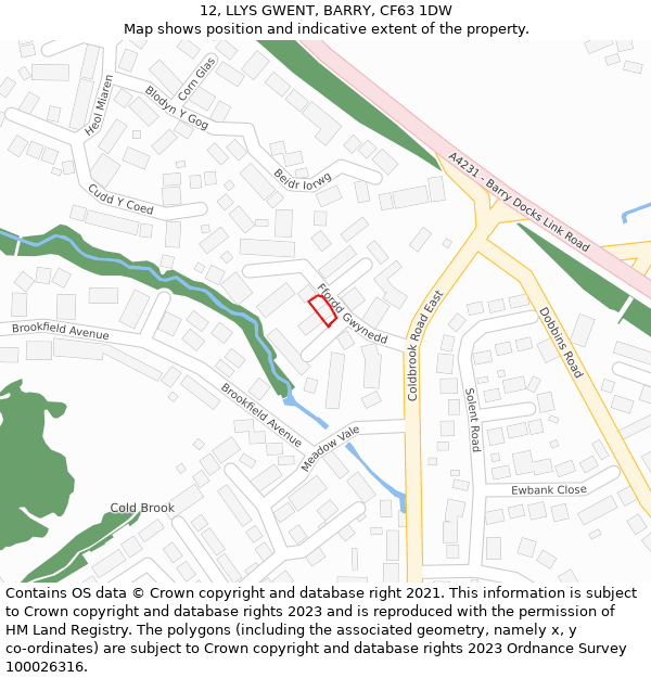 12, LLYS GWENT, BARRY, CF63 1DW: Location map and indicative extent of plot