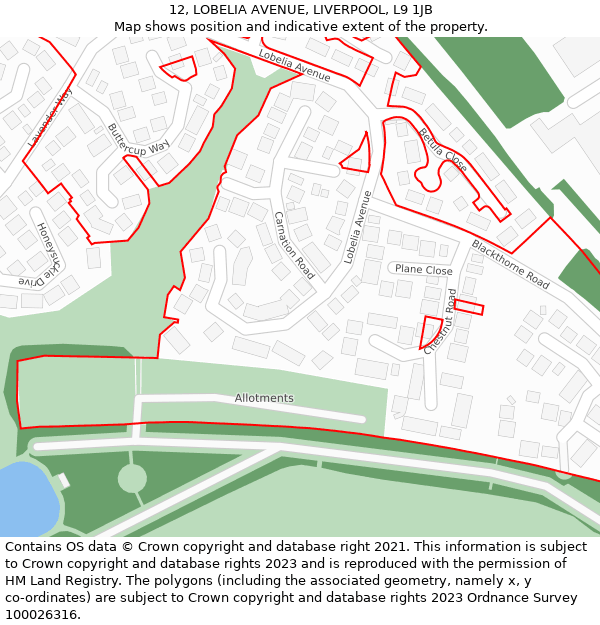12, LOBELIA AVENUE, LIVERPOOL, L9 1JB: Location map and indicative extent of plot
