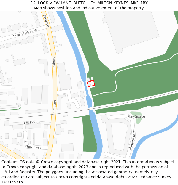 12, LOCK VIEW LANE, BLETCHLEY, MILTON KEYNES, MK1 1BY: Location map and indicative extent of plot