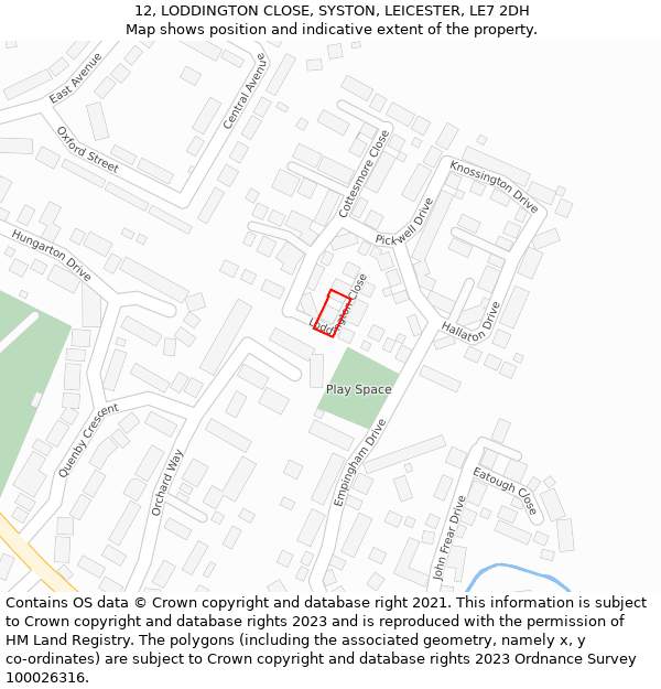 12, LODDINGTON CLOSE, SYSTON, LEICESTER, LE7 2DH: Location map and indicative extent of plot