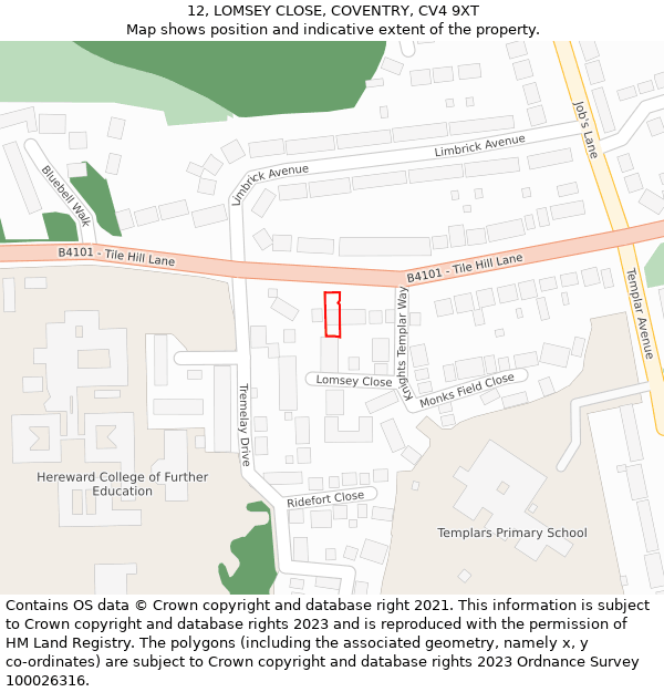 12, LOMSEY CLOSE, COVENTRY, CV4 9XT: Location map and indicative extent of plot