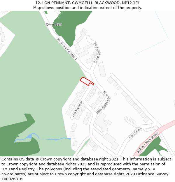 12, LON PENNANT, CWMGELLI, BLACKWOOD, NP12 1EL: Location map and indicative extent of plot