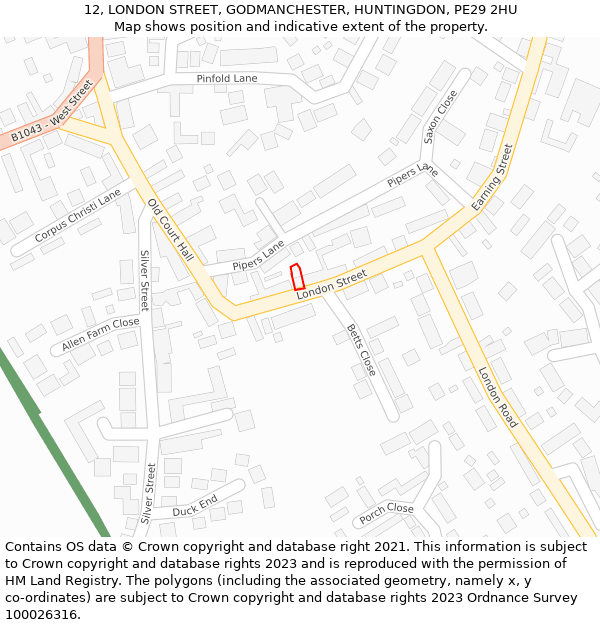 12, LONDON STREET, GODMANCHESTER, HUNTINGDON, PE29 2HU: Location map and indicative extent of plot